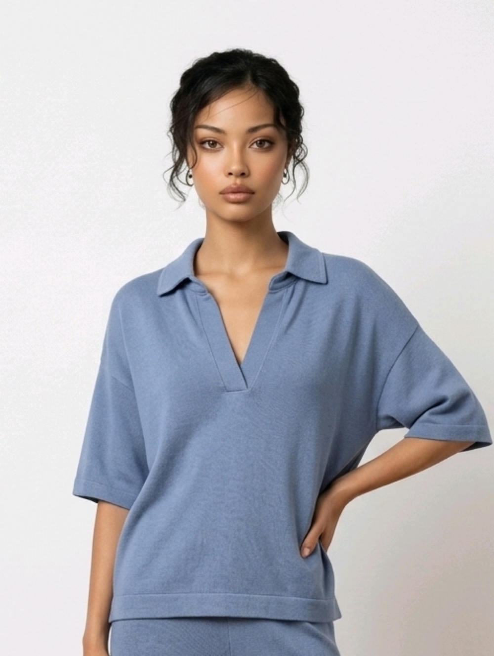 Athleta Westwood Sweatshirt Tee Polo Shirt Blue Womens Sz M - Picture 1 of 14